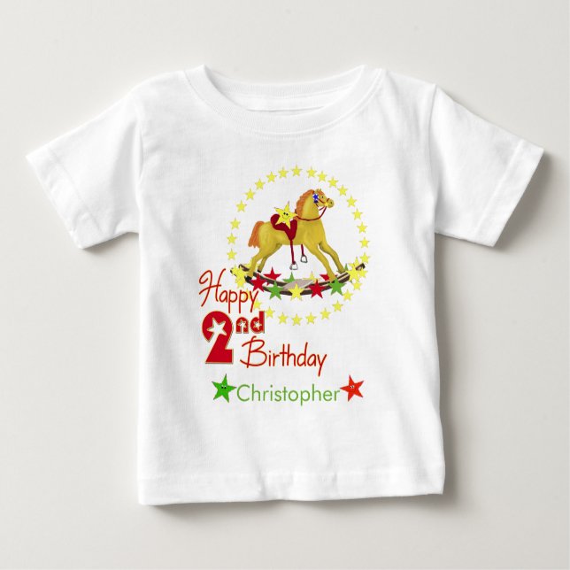 Camiseta Para Bebê Cavalo segundo aniversário Rocking (Frente)