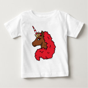 Camiseta Para Bebê Cavalo Unicórnio Afro Vermelho