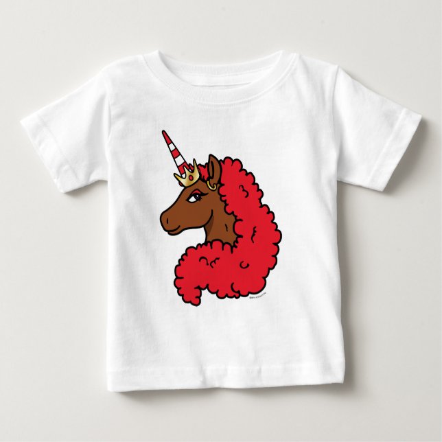 Camiseta Para Bebê Cavalo Unicórnio Afro Vermelho (Frente)