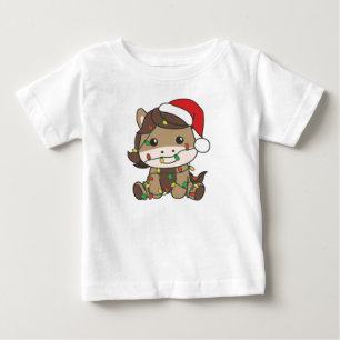 Camiseta Para Bebê Cavalos de Natal, Animais de inverno, Cavalos de F