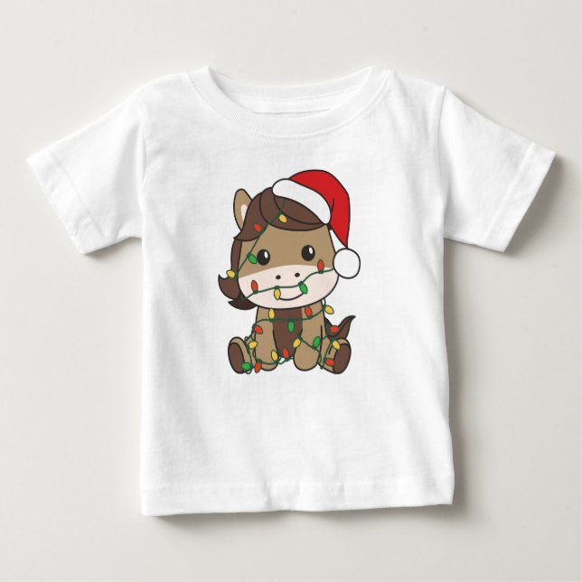 Camiseta Para Bebê Cavalos de Natal, Animais de inverno, Cavalos de F (Frente)