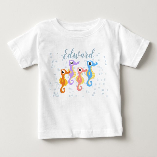 Camiseta Para Bebê Cavalos-marinhos bonitos (Frente)