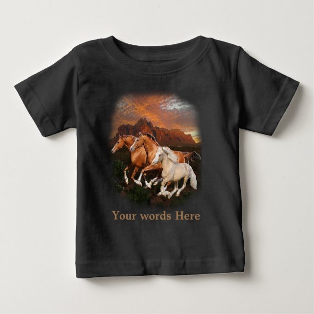Camiseta Para Bebê Cavalos Selvagens (Frente)
