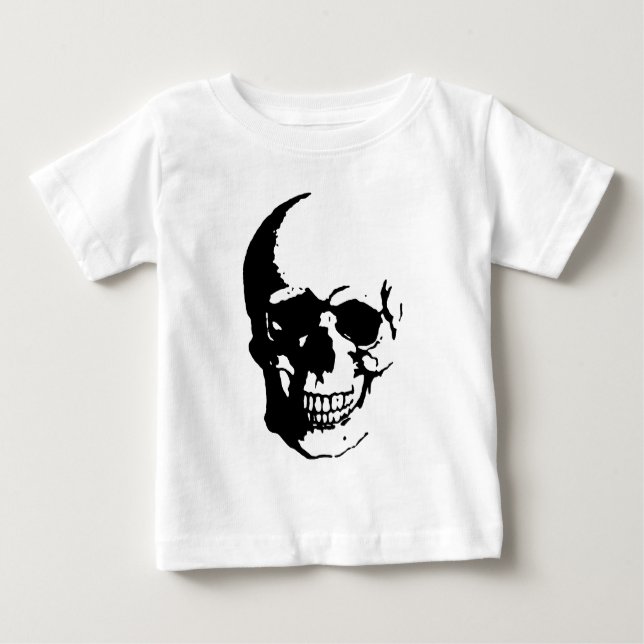 Camiseta Para Bebê Caveira - Arte Fantasia Metal em Preto e Branco (Frente)