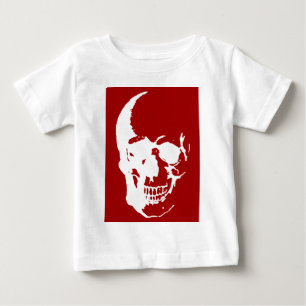Camiseta Para Bebê Caveira - Arte Fantasia Metal Vermelho e Branco
