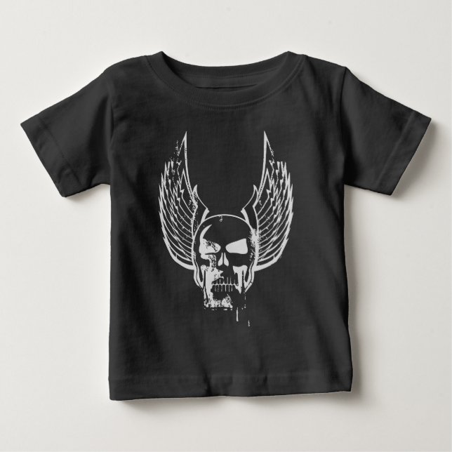 Camiseta Para Bebê Caveira com Asas Etéreas (Frente)