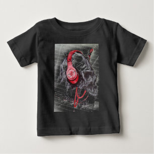 Camiseta Para Bebê Caveira com Fones de ouvido