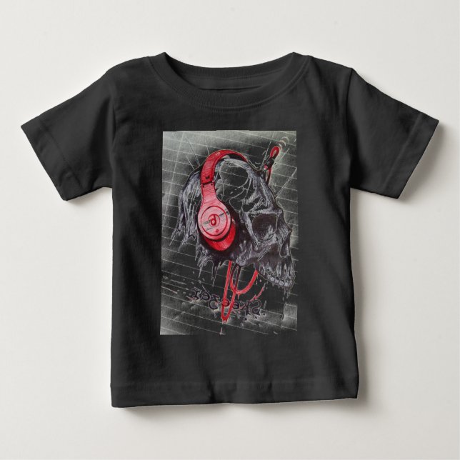 Camiseta Para Bebê Caveira com Fones de ouvido (Frente)