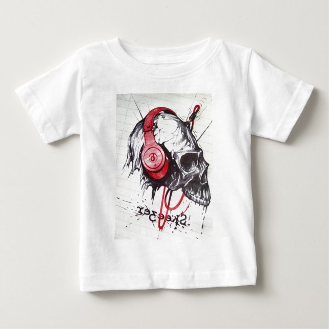Camiseta Para Bebê Caveira com Fones de ouvido (Frente)