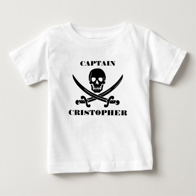 Camiseta Para Bebê Caveira de bandeira pirata (Frente)