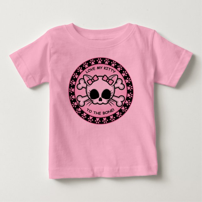 Camiseta Para Bebê Caveira do Gatinho Cónico (Frente)