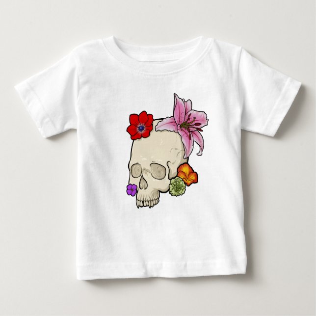 Camiseta Para Bebê Caveira e Flora (Frente)