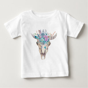 Camiseta Para Bebê Caveira Floral Colorida Boho