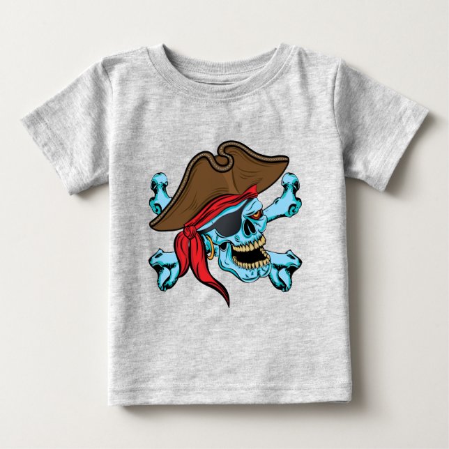 Camiseta Para Bebê Caveira Pirata e Crossbones (Frente)