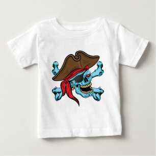 Camiseta Para Bebê Caveira Pirata e Crossbones