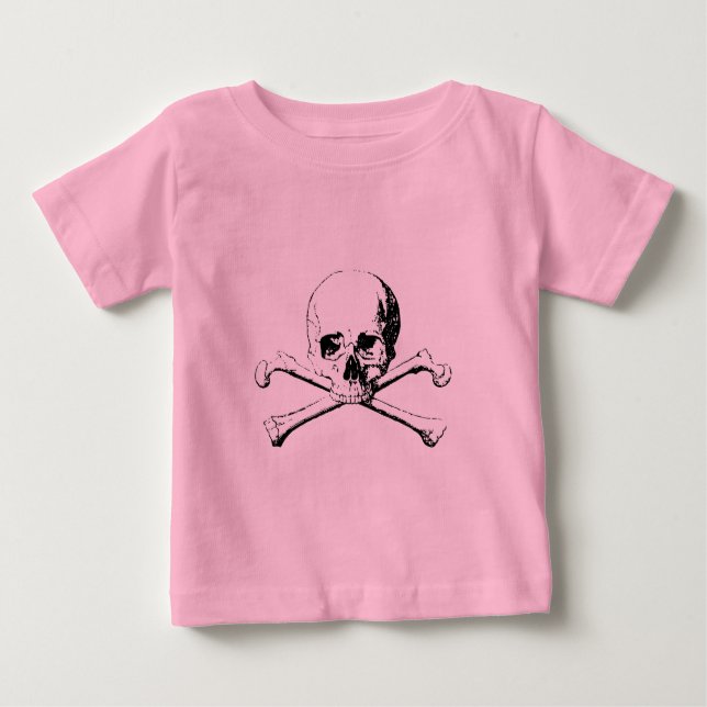 Camiseta Para Bebê Caveira Preta e Branca e Ossos (Frente)