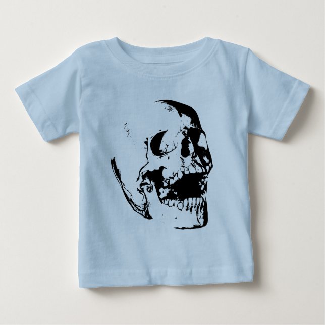 Camiseta Para Bebê Caveira Preto Branco (Frente)