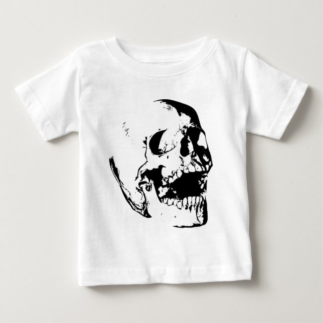 Camiseta Para Bebê Caveira Preto Branco (Frente)