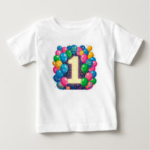 Camiseta Para Bebê Celebração Colorida de 1º Aniversário Com Balões