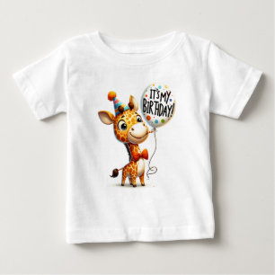 Camiseta Para Bebê Celebração de Aniversário da Girafa