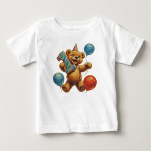 Camiseta Para Bebê Celebração de Aniversário do Ursinho Teddy Fofo