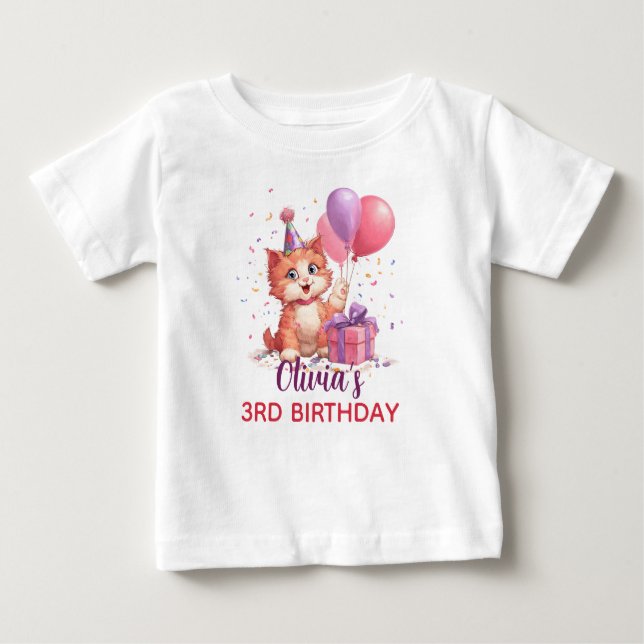 Camiseta Para Bebê Celebração de Kitty Cat Aniversário (Frente)