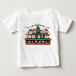 Camiseta Para Bebê Celebração de Natal Sushi - Design de 8 bits festi