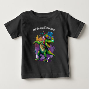 Camiseta Para Bebê Celebrar Mardi Gras com Dinossauro T Rex