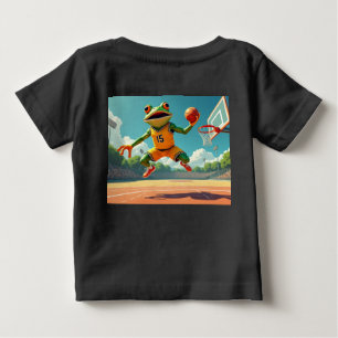 Camiseta Para Bebê Cena completa do Basketball Frog com bebê de camis