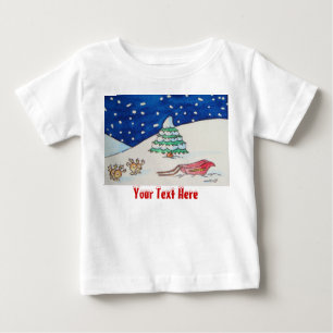 Camiseta Para Bebê Cena de neve de rena bonita com trama e árvore
