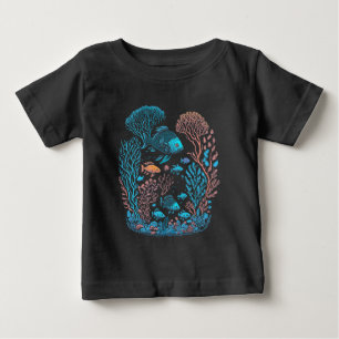 Camiseta Para Bebê Cena submarina   peixe e recife de coral coloridos