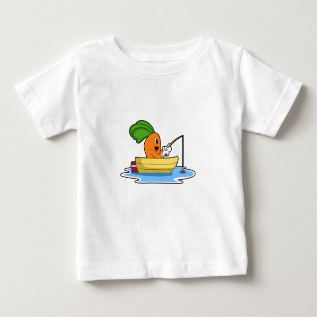 Camiseta Para Bebê Cenoura no barco à pesca com vara de pesca (Frente)