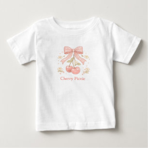 Camiseta Para Bebê Cereja Doce com Ilustração de Laço Rosa para Bebê