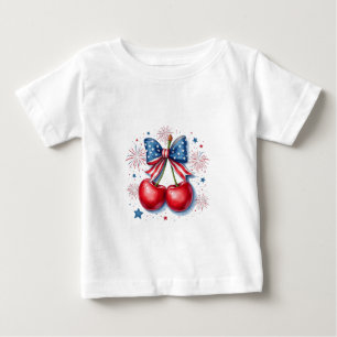 Camiseta Para Bebê Cerejas com Arco Coquette 4 de julho Americano