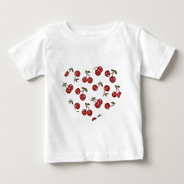 Camiseta Para Bebê Cerejas Rochabilmente Muito Cerejeiras Em Branco (Frente)