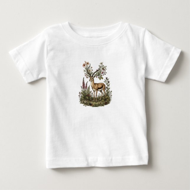 Camiseta Para Bebê Cervo com Flor Silvestre  (Frente)