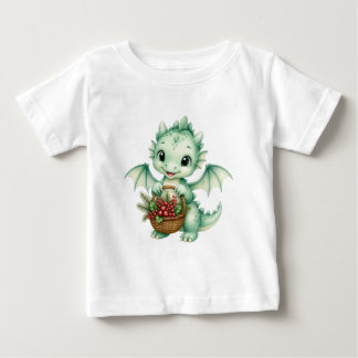 Camiseta Para Bebê Cesta de Frutas do Dragãozinho de Fantasia Fofa