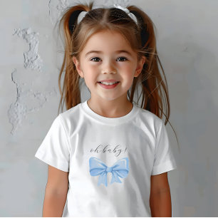 Camiseta Para Bebê Chá de Bebê Arco de Aquarela Azul Desbotado