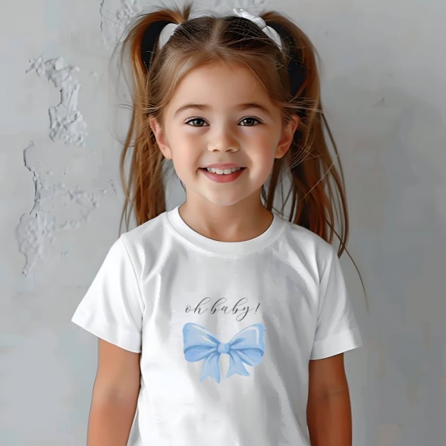 Camiseta Para Bebê Chá de Bebê Arco de Aquarela Azul Empoeirado (Dusty Blue Watercolor Bow Baby Shower Baby T-Shirt)
