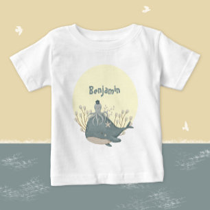Camiseta Para Bebê Chá de Bebê Baleia Polvo Náutico Doce