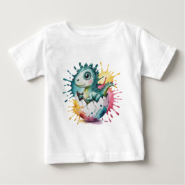 Camiseta Para Bebê Chá de Bebê do Dinossauro Fofo com respingos de Aq