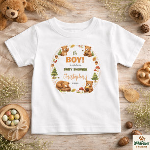 Camiseta Para Bebê Chá de Bebê do Ursinho da Floresta em Aquarela Oh