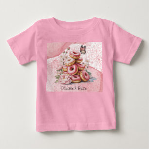 Camiseta Para Bebê Chá de Bebê Menina Borboleta Floral e Donuts Rosa