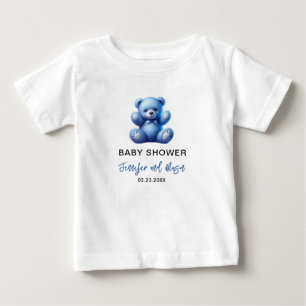 Camiseta Para Bebê Chá de Bebezinho do Urso Cinzento Azul