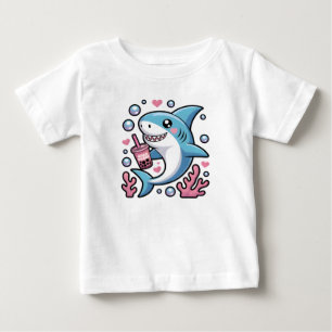 Camiseta Para Bebê Chá de bolha rosa-rosada, azul-branca, Kawaii