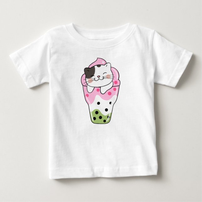 Camiseta Para Bebê Chá de Bolhas de Gato (Frente)