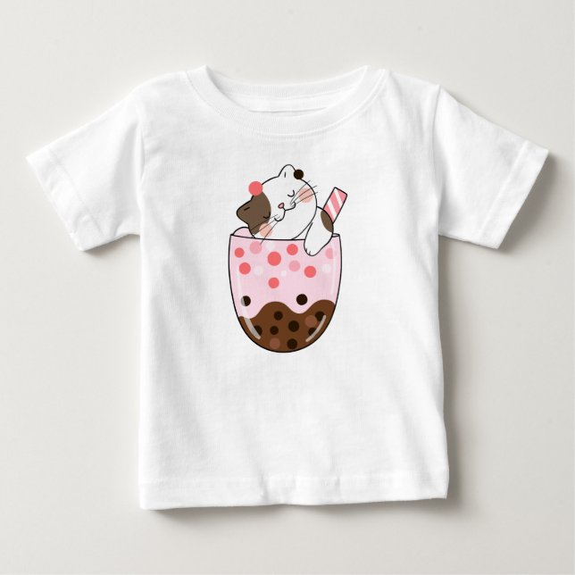Camiseta Para Bebê Chá de Bolhas de Gato (Frente)