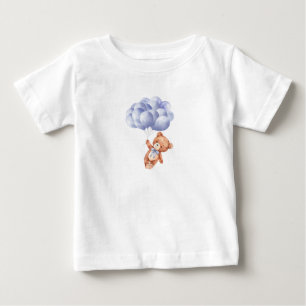 Camiseta Para Bebê Chá de fraldas de Aquarela de Azul-Urso Teddy
