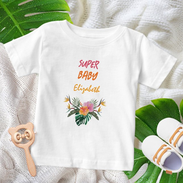Camiseta Para Bebê CHÁ DE FRALDAS de Aquarela de Papagaio Tropical SU (SUPER BABY Tropical Parrot Watercolor Baby Shower Baby T-Shirt ©Susanne Sachers - Sunny Mind 🌞)