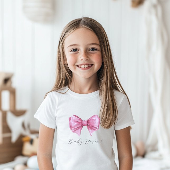Camiseta Para Bebê Chá de fraldas de Aquarela Rosa Girassol (Girly Pink Watercolor Bow Baby Shower Baby T-Shirt)